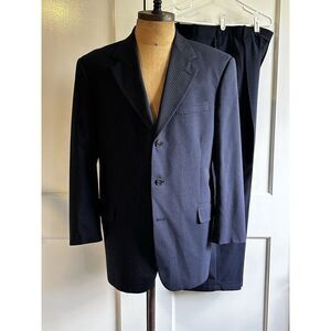 Tom‎ James Innocenti 2 Piece Suit Mens 38R 34/29 Black Stripe Pleated 3 Button